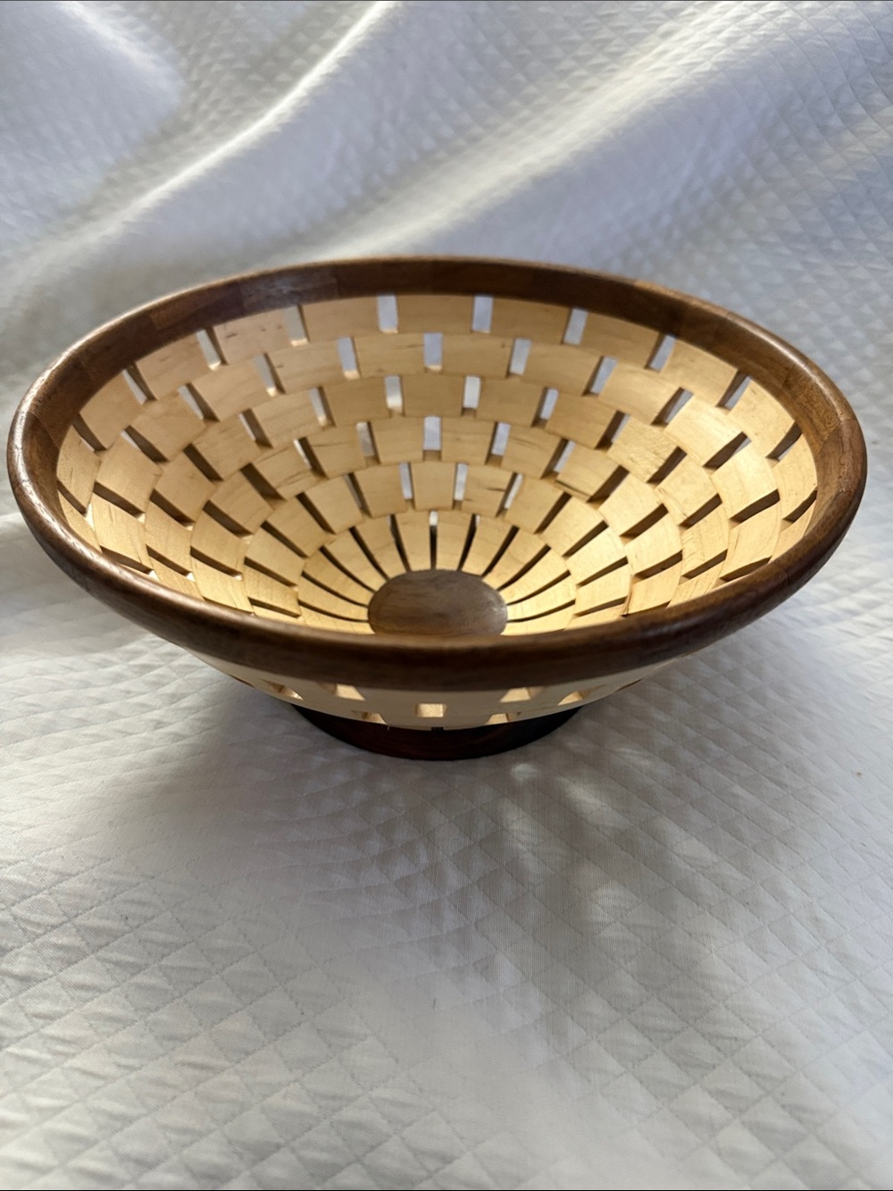 Vintage Hand-Turned Open Segmented Wood Bowl Mixed Hardwood MCM 9.5 inch